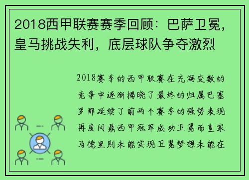 2018西甲联赛赛季回顾：巴萨卫冕，皇马挑战失利，底层球队争夺激烈